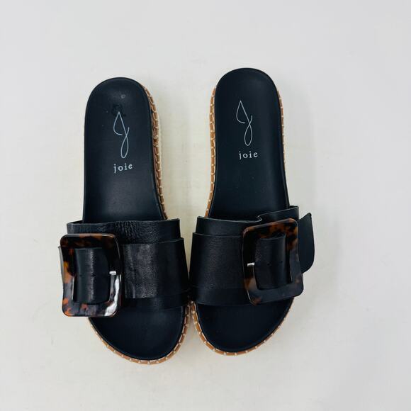 Joie Lyla Black Leather Slide Sandals Platform Buckle Detail Size 7.5 - Picture 5 of 11